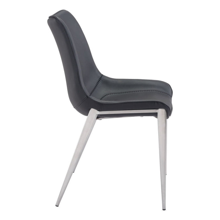 Upholstered Faux Leather Dining Side Chairs (Set of 2) - Black / Silver