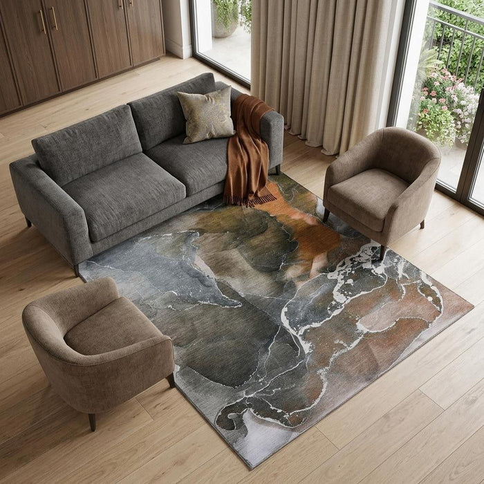 10' X 14' Abstract Washable Area Rug With UV Protection (646692) - Orange / Charcoal