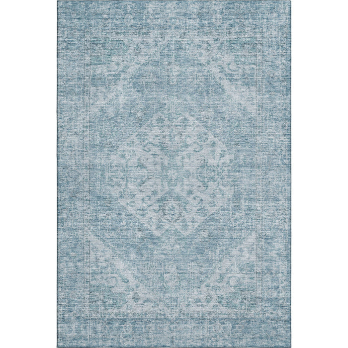 10' X 14' Medallion Washable Area Rug With UV Protection (684382) - Sky Blue / Ivory