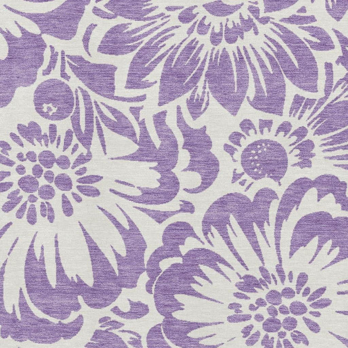 10' X 14' Floral Washable Area Rug With UV Protection (648694) - Purple / Ivory