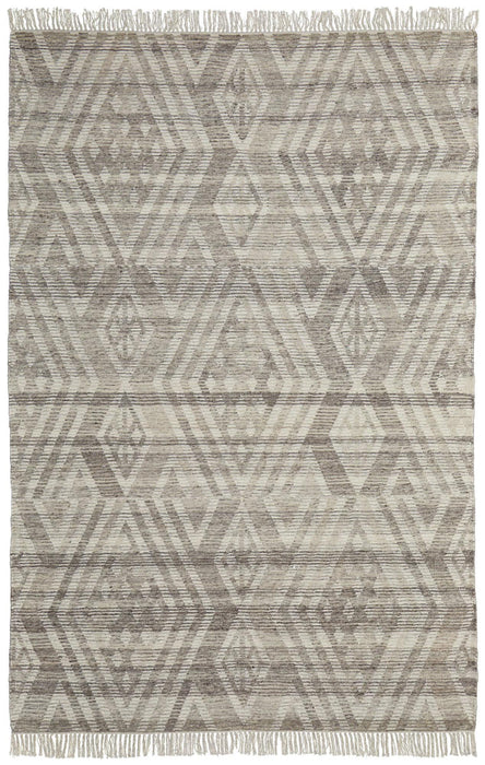 10' X 14' Wool Geometric Hand Woven Area Rug With Fringe (744127) - Taupe / Ivory / Gray