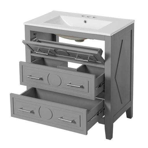 Giga retro bathroom vanity with sink, free-standing single set featuring three drawers and vintage-inspired design.