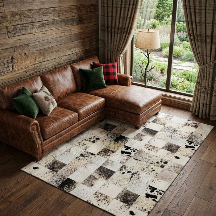 8' X 10' Patchwork Washable Area Rug With UV Protection (644734) - Granite Gray / Ivory / Black