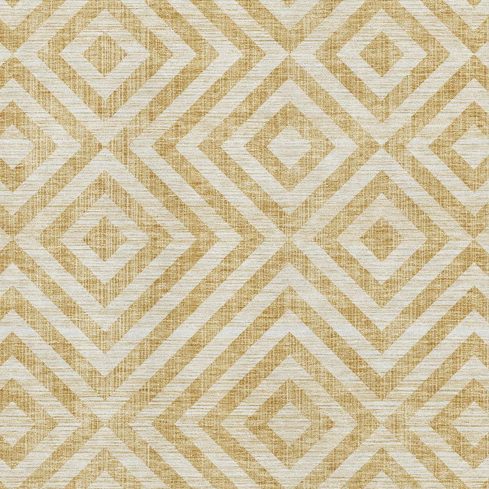 10' X 14' Geometric Washable Area Rug Polyester With UV Protection - Gold And Ivory