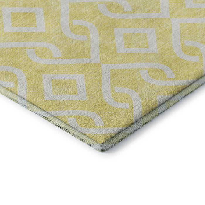 10' X 14' Geometric Washable Area Rug With UV Protection (652605) - Yellow / Ivory