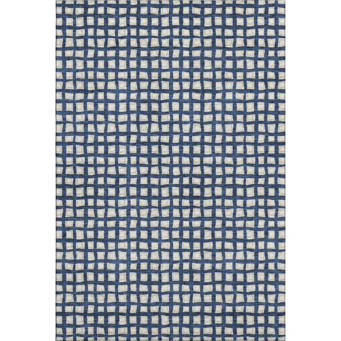8' X 10' Transitional Geometric Washable Area Rug With UV Protection - Blue And Ivory
