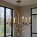 26-inch antique gold six-light chandelier with shades, dimmable, featuring elegant metal frame and fabric shades for stylish lighting.