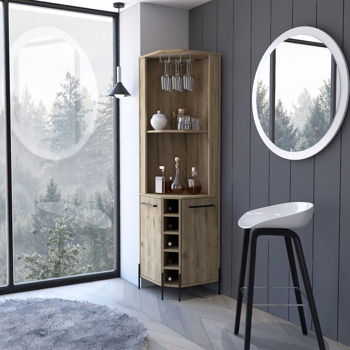 71" Wood Corner Bar Cabinet With Two Doors - Brown