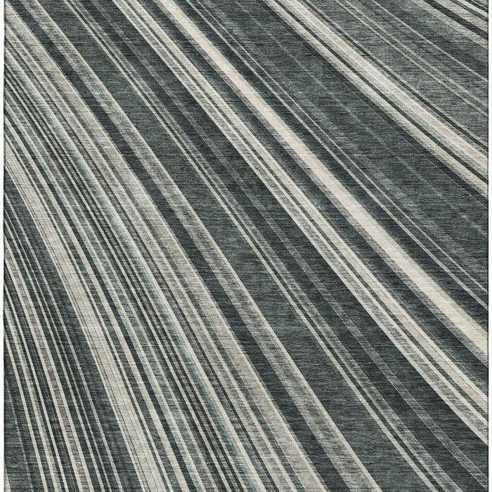 10' X 14' Striped Washable Area Rug With UV Protection (677459) - Black / Gray / Ivory
