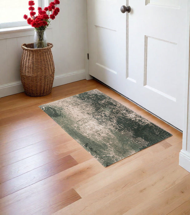 3' x 5' Abstract Non Skid Area Rug - Beige And Green