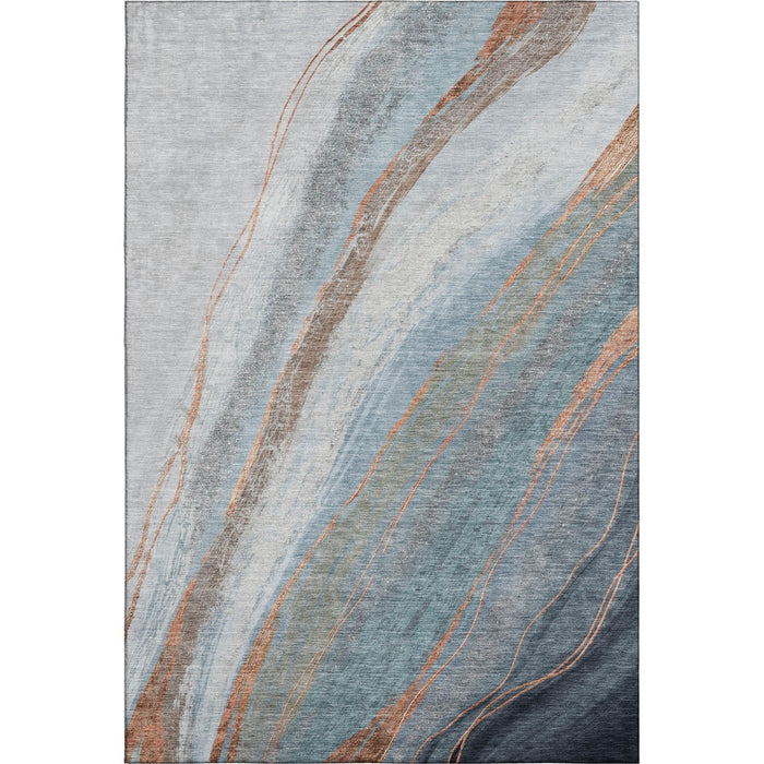 10' X 14' Abstract Washable Area Rug With UV Protection (715489) - Blue / Copper