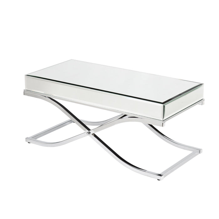 Mirrored Metal Rectangular Coffee Table - Silver