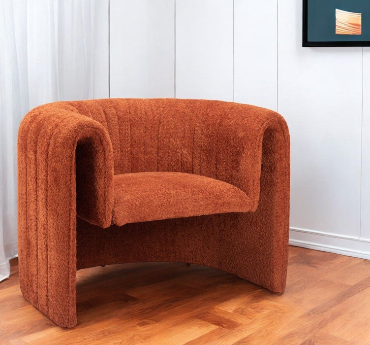 37" Modern Sherpa And Upholstered Tufted Arm Chair - Burnt Orange
