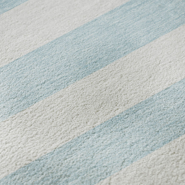 8' X 10' Striped Washable Area Rug With UV Protection (647660) - Sky Blue / Ivory