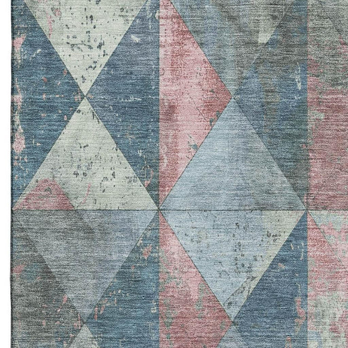 10' X 14' Geometric Washable Area Rug With UV Protection (699070) - Denim Blue / Blush / Ivory
