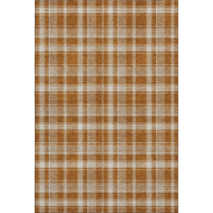 9' X 12' Plaid Washable Area Rug With UV Protection (649455) - Rust / Ivory