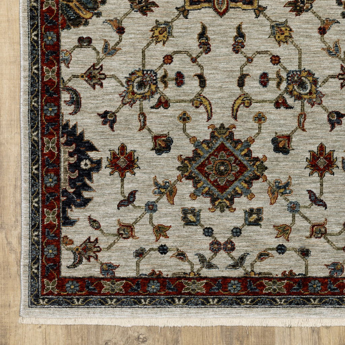 7' x 10' Oriental Power Loom Area Rug With Fringe - Beige And Blue