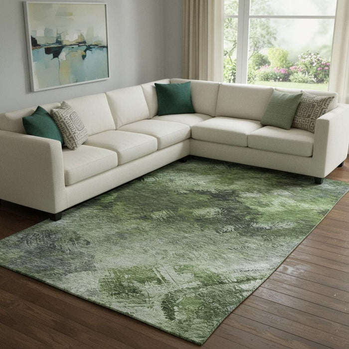 10' X 14' Abstract Washable Area Rug With UV Protection (650512) - Green / Gray / Charcoal