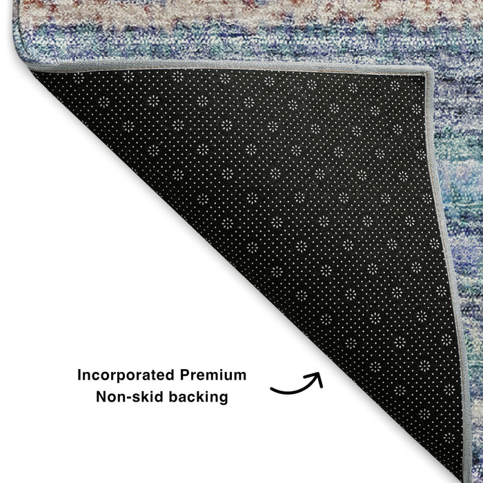 10' X 14' Striped Washable Area Rug With UV Protection (650824) - Sky Blue / Gray