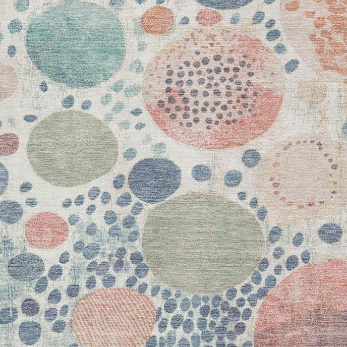 10' X 14' Geometric Washable Area Rug With UV Protection (707257) - Denim Blue / Peach / Ivory