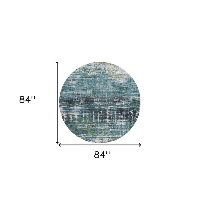 8' Round Abstract Non Skid Area Rug - Blue And Green