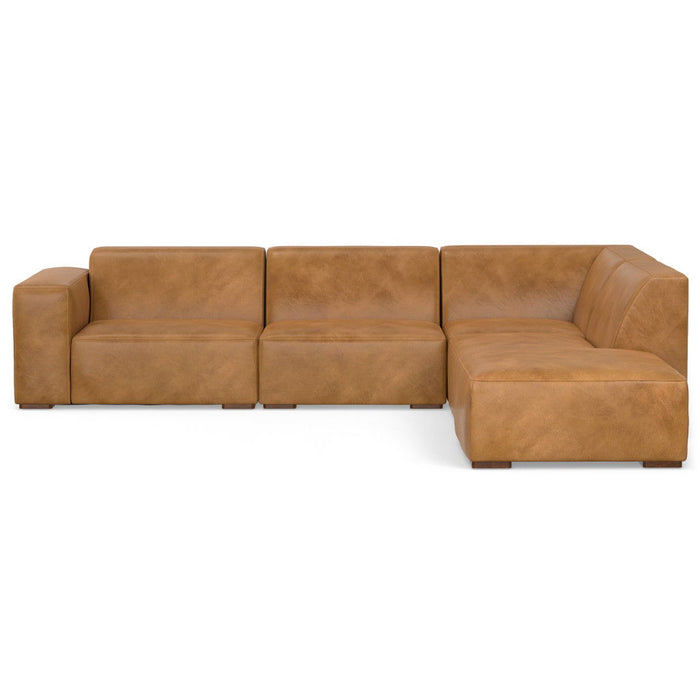 116" 2 Piece Living Room Set Sienna Leather Sofa With Ottoman With Brown Legs - Brown