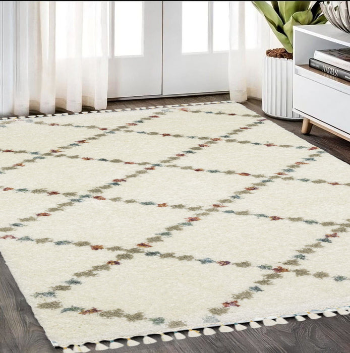5' X 8' Diamond Shag Area Rug With Fringe - Gray