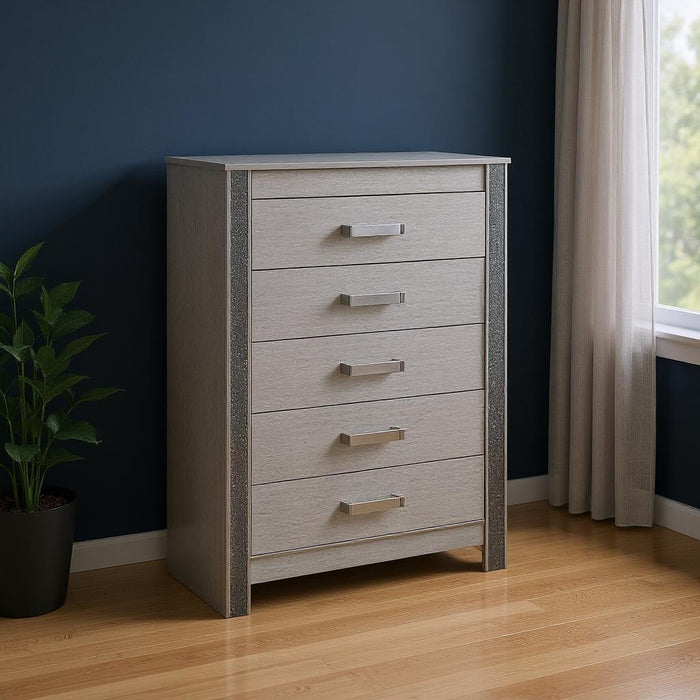 36" Wood Five Drawer Dresser - Silver