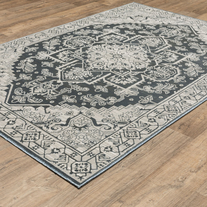 5' X 8' Oriental Area Rug - Blue And Gray