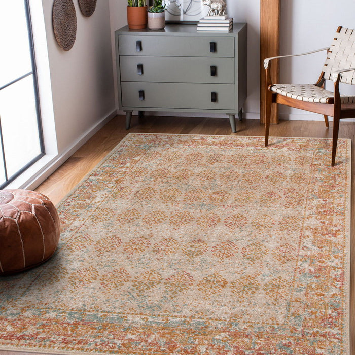 10' x 14' Southwestern Power Loom Area Rug - Beige And Orange