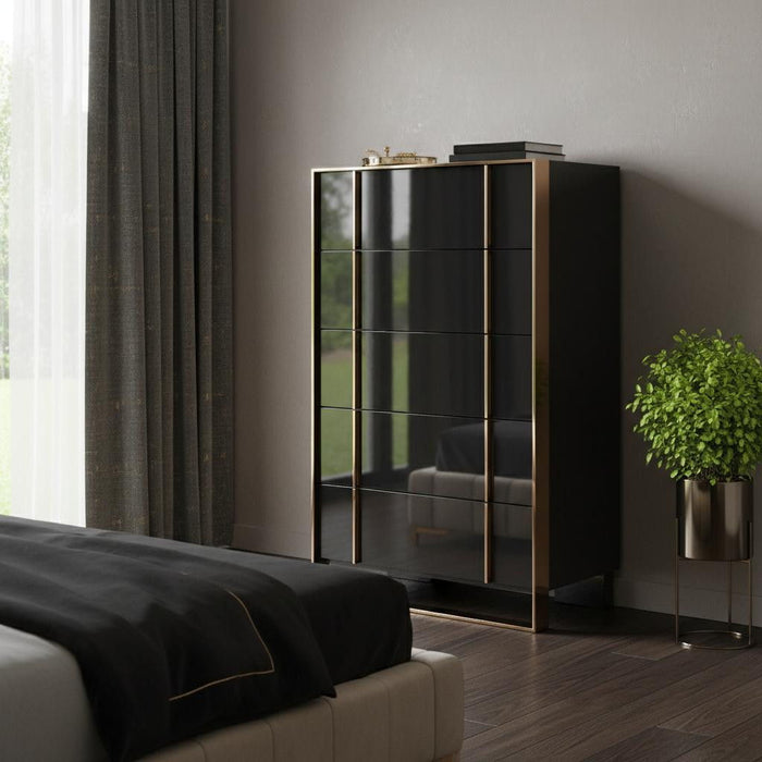 Solid Wood Stainless Steel Five Drawer Chest - Black Gold