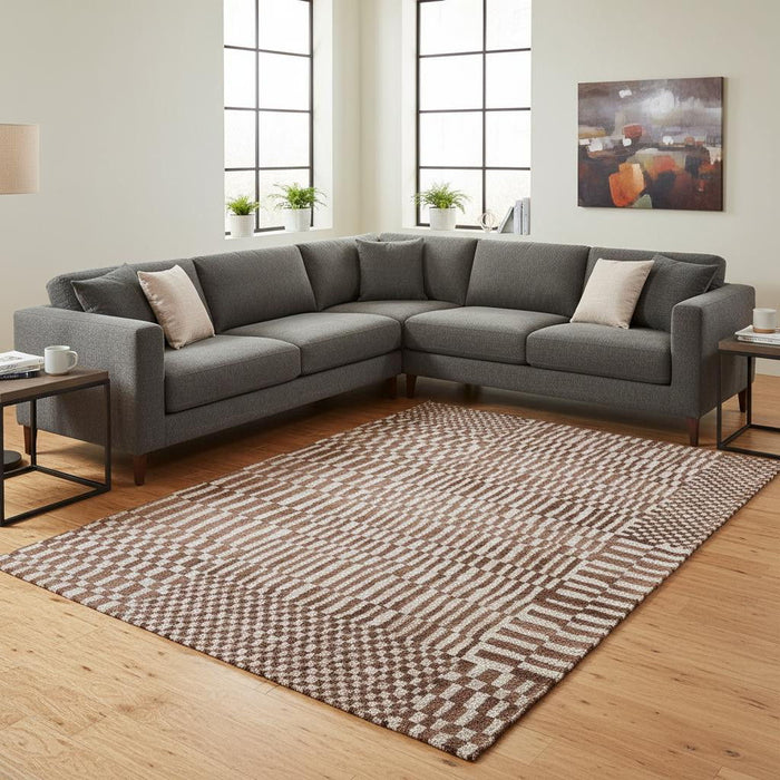 9' X 13' Geometric Berber Washable Area Rug With UV Protection (610025) - Brown / Beige