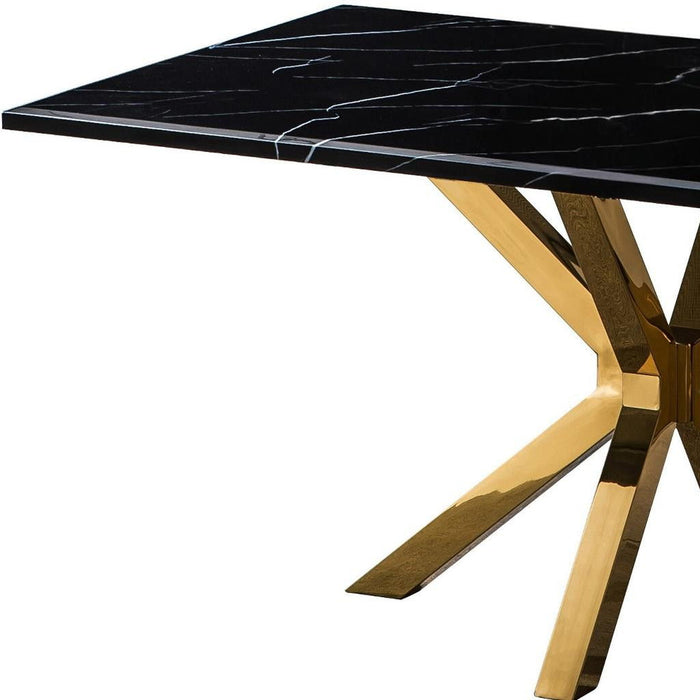 63" Marble And Metal Cross Leg Base Dining Table - Black