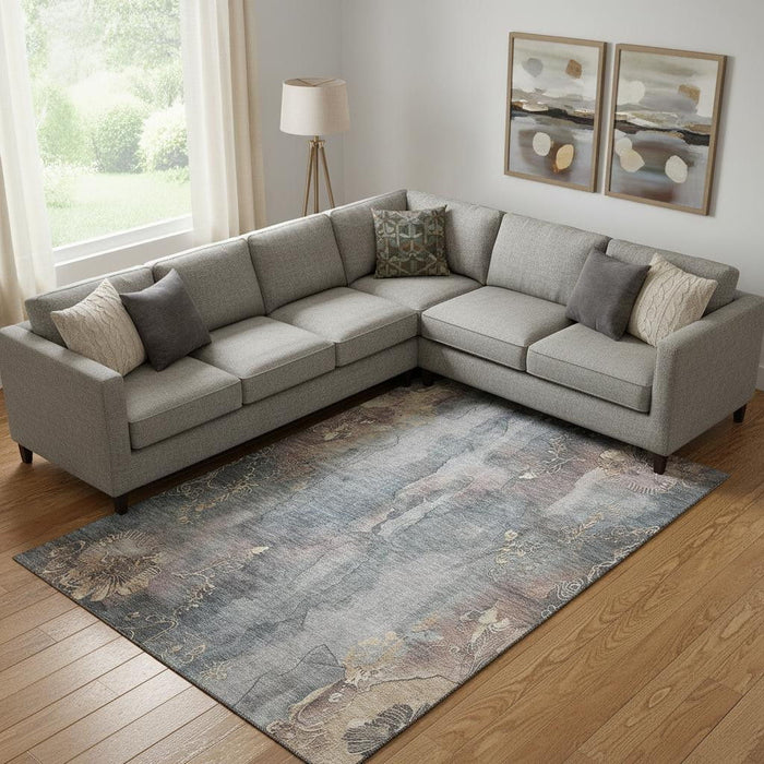 10' X 14' Floral Washable Area Rug With UV Protection (706319) - Gray / Beige