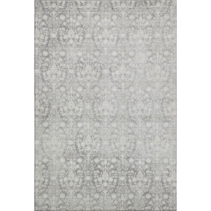 10' X 14' Damask Washable Area Rug With UV Protection (692100) - Gray / Ivory
