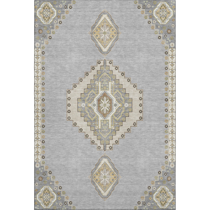 10' X 14' Oriental Washable Area Rug With UV Protection (679576) - Gray / Gold / Beige