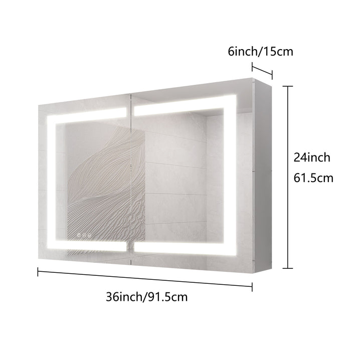Giga medicine cabinet with LED vanity mirror, anti-fog, waterproof, and dimmable touch switch for bathroom storage and lighting.