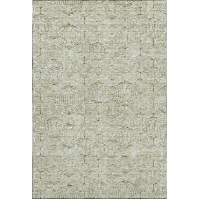 14' X 10' Geometric Washable Area Rug With UV Protection - Artichoke Green And Ivory