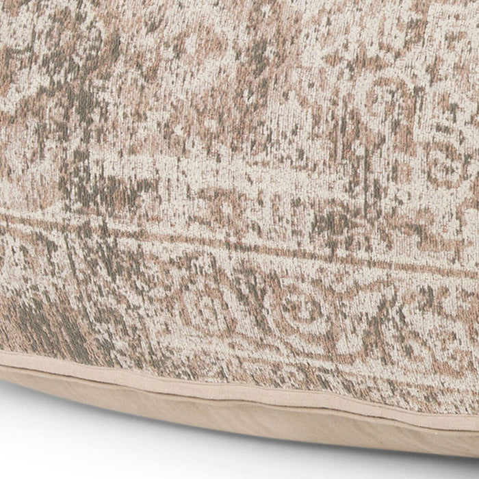 Chenille Damask Pouf Ottoman - Beige / Taupe