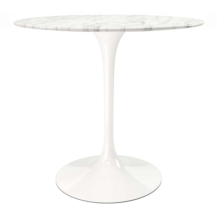 32" Rounded Marble And Metal Pedestal Base Dining Table - White