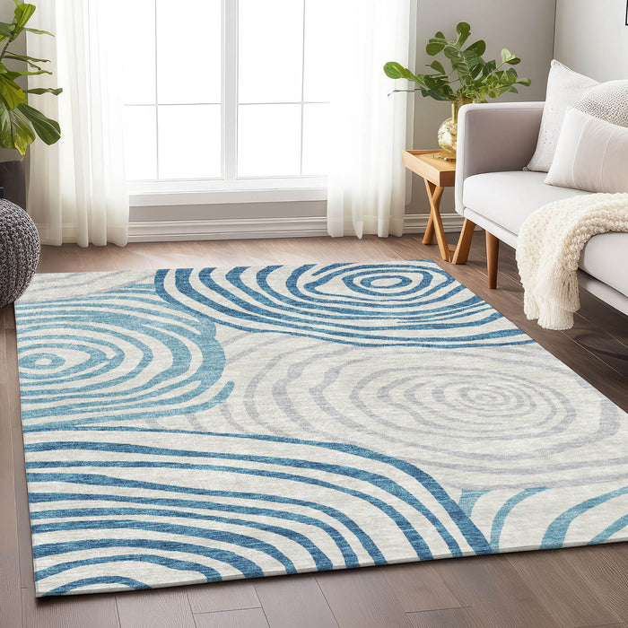 14' X 10' Abstract Washable Area Rug With UV Protection - Teal / Gray