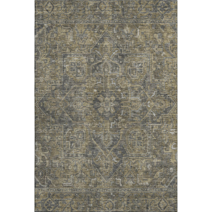 8' X 10' Medallion Distressed Washable Area Rug With UV Protection (649736) - Chocolate / Gray