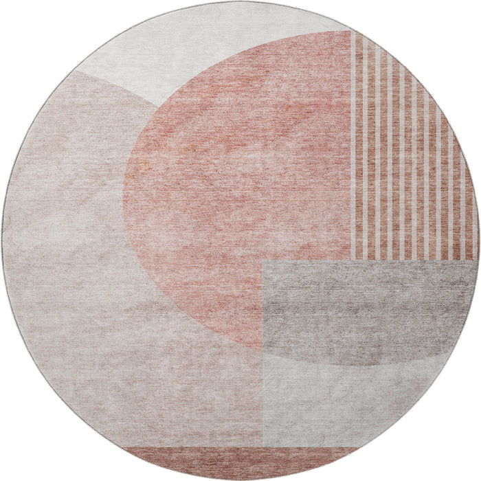 8' Geometric Washable Round Rug With UV Protection (655827) - Copper / Gray / Ivory