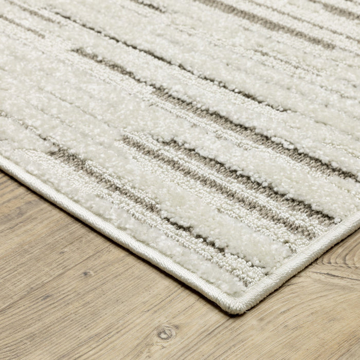 8' X 11' Striped Distressed Area Rug - Ivory And Brown