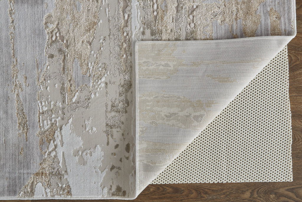 7.8' x 9.5' Abstract Power Loom Distressed Area Rug - Tan And Ivory
