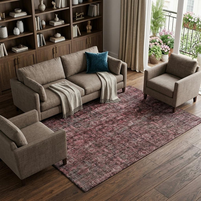 10' X 14' Damask Washable Area Rug With UV Protection (686753) - Pink / Mauve