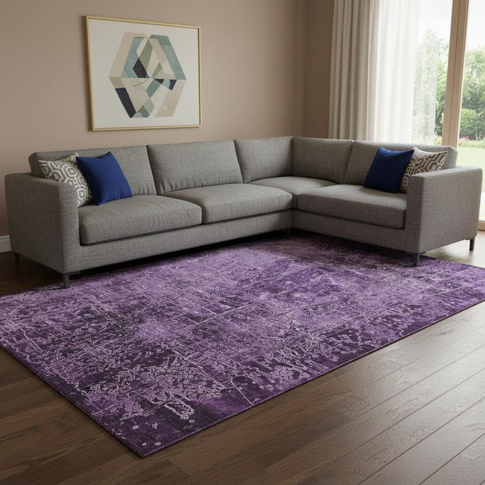 9' X 12' Abstract Washable Area Rug With UV Protection (649053) - Purple / Ivory