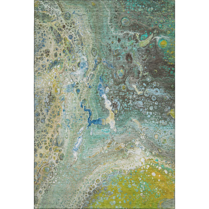 10' X 14' Abstract Washable Area Rug With UV Protection (650440) - Teal / Gold / Gray