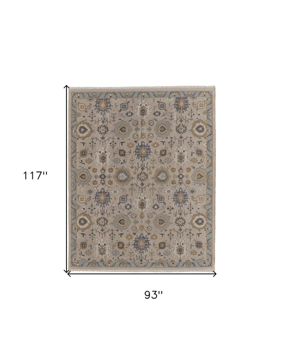 8' x 10' Wool Oriental Hand Knotted Area Rug With Fringe - Tan Brown And Gray