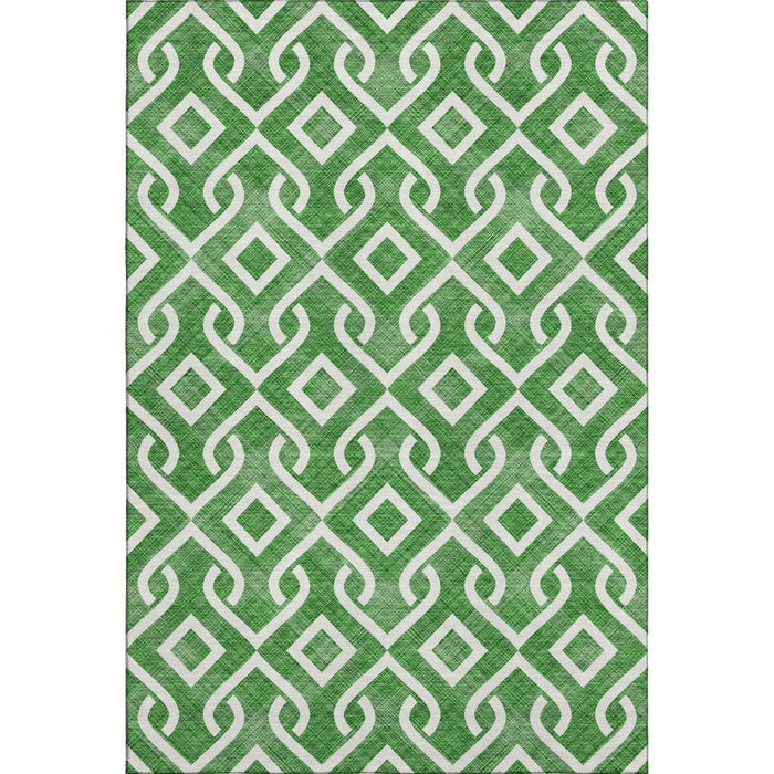 10' X 14' Geometric Washable Area Rug With UV Protection (652497) - Emerald / Ivory